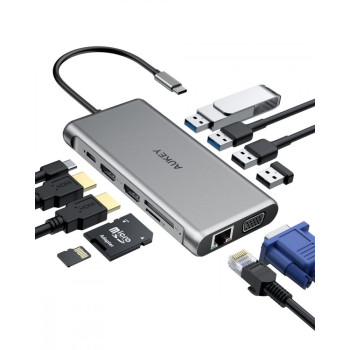 HUB CB-C78 aluminum USB-C | 12w1 | RJ45 Ethernet 10 100 1000Mbps | 2xUSB 3.1 | 2xUSB 2.0 | 2xHDMI 4k@30Hz | VGA | SD i microSD | USB-C | USB-C