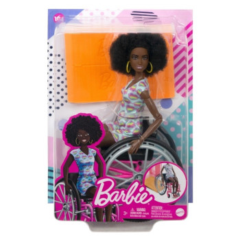 Barbie Fashionistas Doll 194 With Wheelchair & Ramp, Curly Brown Hair, Romper & Accessories