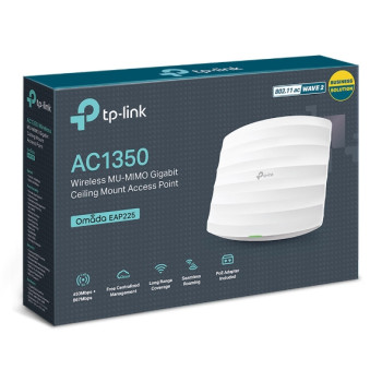 TP-LINK Access Point EAP225 802.11ac, 2.4GHz/5GHz, 450+867 Mbit/s, 10/100/1000 Mbit/s, Ethernet LAN (RJ-45) ports 1, MU-MiMO Yes, PoE in, Antenna type 5xInternal