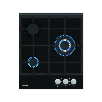 Simfer Hob H4.305.HGSSP Gas on glass, Number of burners/cooking zones 3, Rotary knobs, Black, 45 cm