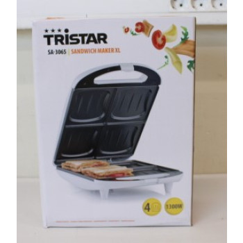 SALE OUT. Tristar SA-3065 Sandwich Maker, 4 plates, Non-stick coating, Anti slip feet, White,DAMAGED PACKAGING, SCRATCHED ON BACK | Tristar | Sandwich maker XL | SA-3065 | 1300 W | Number of plates 1 | Number of pastry 4 | White | DAMAGED PACKAGING, SCRAT