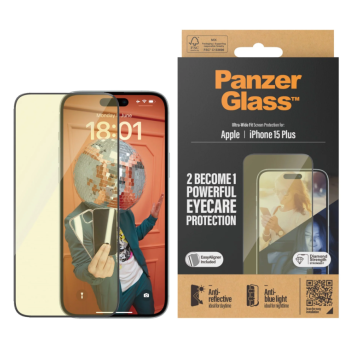 PanzerGlass Screen protector, Apple, iPhone 15 Plus, Glass, Clear, Eyecare