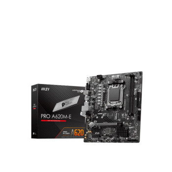 MSI PRO A620M-E Processor family AMD Processor socket AM5 DDR5 Supported hard disk drive interfaces SATA, M.2 Number of SATA connectors 4
