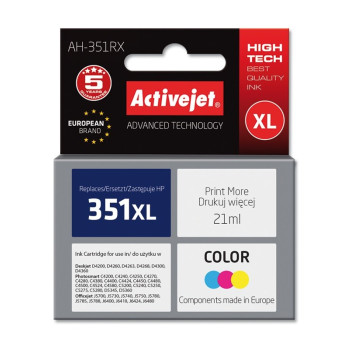 Activejet Ink Cartridge AH-351RX for HP Printer, Compatible with HP 351XL CB338EE;  Premium;  21 ml;  colour.