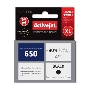 Activejet AH-650BR ink for HP printer; HP 650 CZ101AE replacement; Premium; 20 ml; black