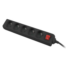 Power strip 1.5m, black, 5 sockets, with switch, cable made of solid copper