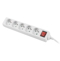 Power strip 3m, white, 5 sockets, with switch, cable made of solid copper