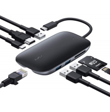 CB-C71 aluminiowy HUB USB-C | 8w1 | RJ45 Ethernet 10/100/1000Mbps | 3xUSB 3.1 | HDMI 4k@30Hz | SD i microSD | USB-C Power Delivery 100W