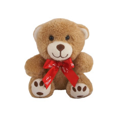 Teddy bear mascot, embroidered with a red bow 12 cm
