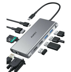 Hub USB-C CB-C89 Aluminium | 10w1 | RJ45 Ethernet 10 100 1000Mbps | 4xUSB | HDMI 4k@30Hz | SD i microSD | USB-C Power Delivery 100W