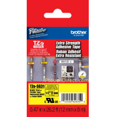 Brother TZe-S631 Strong Adhesive Laminated Tape Black on Yellow, TZe, 8 m, 1.2 cm