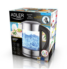 Adler Kettle AD 1247 NEW With electronic control, 1850 - 2200 W, 1.7 L, Stainless steel, glass, Stainless steel/Transparent, 360° rotational base