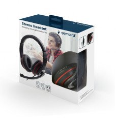 Gembird Stereo headset MHS-03-BKRD Built-in microphone, On-Ear, 3.5 mm, Black colour with red ring