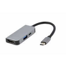 Gembird A-CM-COMBO3-02 USB Type-C 3-in-1 multi-port adapter (USB port + HDMI + PD), silver