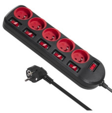 Maclean MCE204 power extension 1.5 m 5 AC outlet(s) Indoor Black, Red