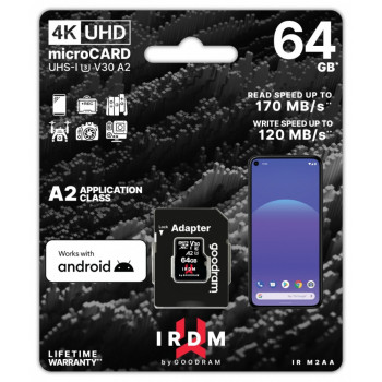 Memory card microSD IRDM 64GB UHS-I U3 A2 + adapter