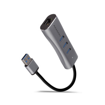 Hub HMA-GL3AP 3x USB-A + GLAN, USB3.2 Gen 1, metal, micro USB power, 20cm USB-A cable