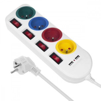 Power strip 4 sockets 2xUSB Maclean MCE229W