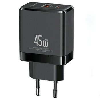 Charging USB-C+USB-A 45W GaN PD 3.0 Fast Bla