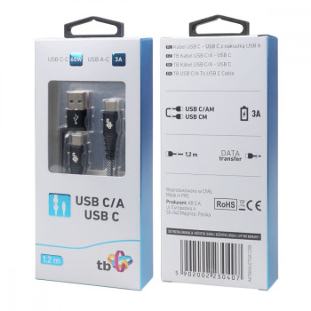 USB A C - USB C Cable 1,2 m black