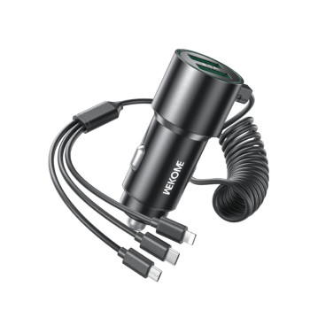 Car charger with built-in cable 3in1