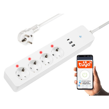 Smart power strip 1.5m 2xUSB+USB-C WiFi Tuya