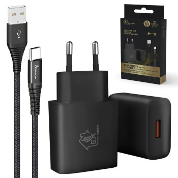 Smart Life USB Type-A to Type-C Kit, 200cm, Black + 12W Black Charger