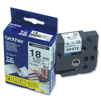 Brother TZ-241 Laminated Tape Black on White, TZe, 8 m, 1.8 cm