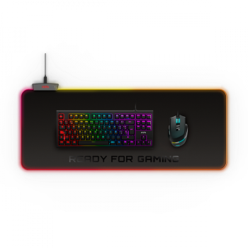 Energy Sistem ESG P5 RGB Gaming mouse pad, 800 x 300 x 4 mm, XL-size; LED colours: RGB LEDs with 5 light effects; Connection: USB cable; Power connector: microUSB; 1 USB 2.0 port; Touch control; Stitched edges; Waterproof material, Black