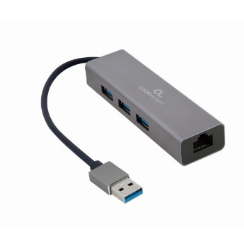 Cablexpert USB AM Gigabit network adapter with 3-port USB 3.0 hub A-AMU3-LAN-01 Black