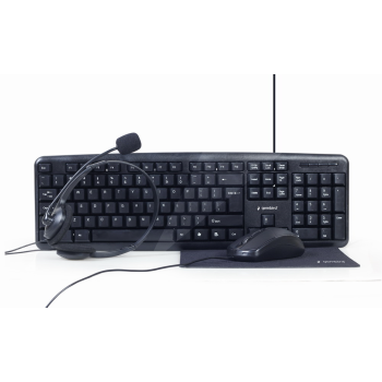 Gembird 4-in-1 Multimedia office set KBS-UO4-01 Keyboard, Mouse, Pad and Headset Set, Wired, Mouse included, US, Black