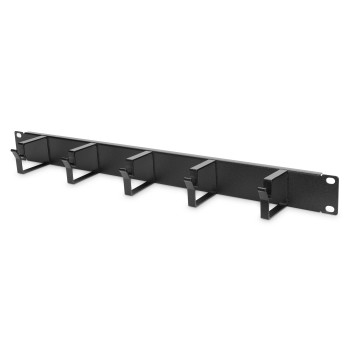 Digitus | Cable Management Panel | DN-97602 | Black | 5x cable management ring (HxD: 40x60 mm). The Cable Management Panel is getting fixed on the 483 mm (19“) profile rails. Five cable guiding rings allow an easy, horizontal array of patch cables. It gua