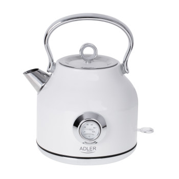 Adler Kettle with a Thermomete AD 1346w Electric, 2200 W, 1.7 L, Stainless steel, 360° rotational base, White