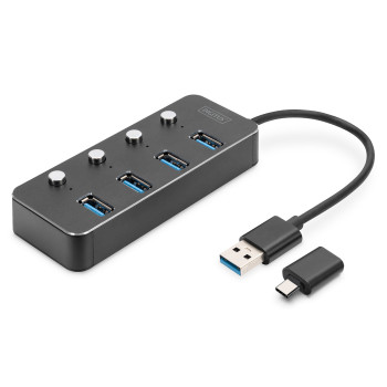 USB 3.0 Hub, 4-port, Switchable, Aluminum Housing | DA-70247