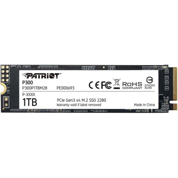 SSD PATRIOT P300 1TB M.2 PCIE NVMe 3D NAND Write speed 1650 MBytes/sec Read speed 2100 MBytes/sec 3.8mm TBW 480 TB P300P1TBM28