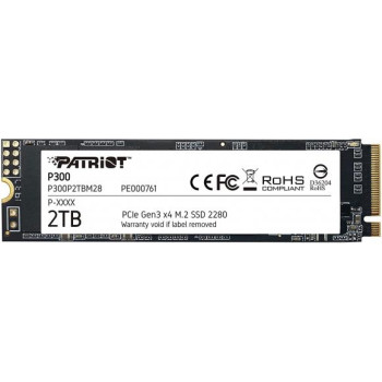 SSD PATRIOT P300 2TB M.2 PCIE NVMe QLC Write speed 1650 MBytes/sec Read speed 2100 MBytes/sec 3.8mm TBW 960 TB P300P2TBM28