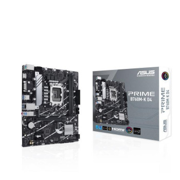 Mainboard ASUS Intel B760 Express LGA1700 Micro-ATX Memory DDR4 Memory slots 2 2xPCI-Express 4.0 1x 1xPCI-Express 4.0 16x 2xM.2 1x15pin D-sub 1xHDMI 2xUSB 2.0 4xUSB 3.2 1xPS/2 1xRJ45 3xAudio port PRIMEB760M-KD4