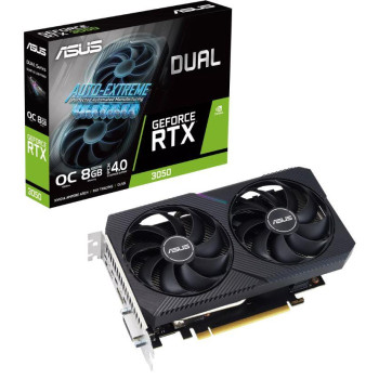 Graphics Card ASUS NVIDIA GeForce RTX 3050 8 GB GDDR6 128 bit PCIE 4.0 16x Dual Slot Fansink 1xDVI-D 1xHDMI 1xDisplayPort DUAL-RTX3050-O8G-V2