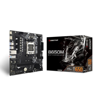 Mainboard BIOSTAR AMD B650 SAM5 Micro-ATX Memory DDR5 Memory slots 2 1xPCI-Express 3.0 1x 1xPCI-Express 4.0 16x 1xM.2 1xHDMI 1xDisplayPort 2xUSB 2.0 4xUSB 3.2 1xRJ45 3xAudio port B650MT