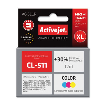 Activejet AC-511R ink for Canon printer; Canon CL-511 replacement; Premium; 12 ml; color