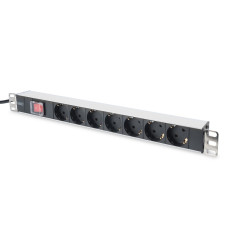 Power strip PDU 19", 1U, 7 sockets, power: 16A, 4000W, aluminum, switch, 2m