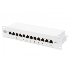 Patch panel 10 inches 12-port RJ-45 Kat.6 shielded 1U complete LSA, cable bracket, gray