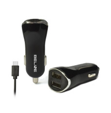 Car charger 2xUSB + USB-C 2,1A black