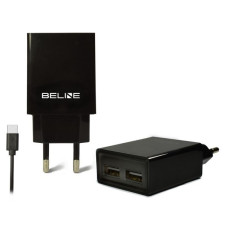Travel charger 2x USB + USB-C 2A black