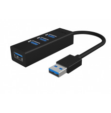 Hub IB-HUB1419-U3 USB 3.0 na 4-Port Type-A, Aluminium,      czarny, Kabel 15cm 