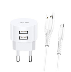 Charger t20 2XUSB 2,1A USB-C Kable Round