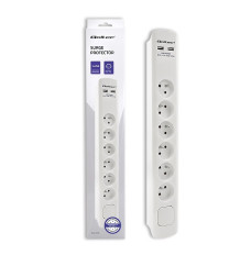 Surge protector 6 sockets, 2xUSB, 1.8m