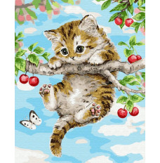 Diamond mosaic - Kitten on a branch