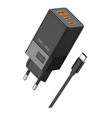 Charger 65W GaN 2xUSB-C +USB-A + USB-C Cable bl