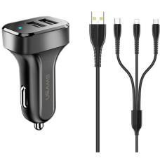 Car charger 2xUSB 2,1A microUSB USB-C Lightnin